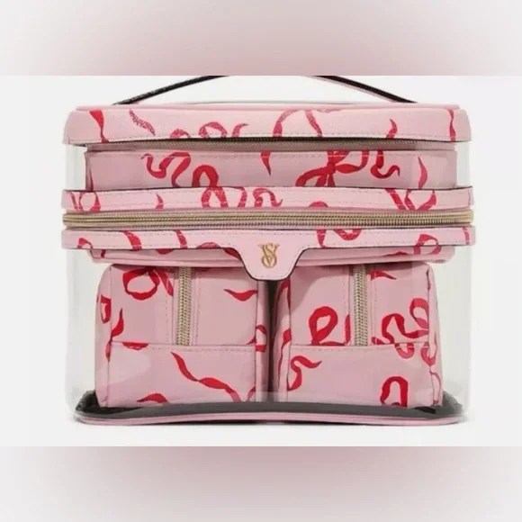 Victoria’s Secret Pink Cosmetic Bag Set with Red Bows - Picture 2 of 3